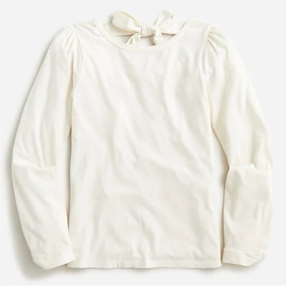 NWT J. Crew BLACK Broken In Jersey Puff Sleeve Tie Back Long Sleeve Shirt XS